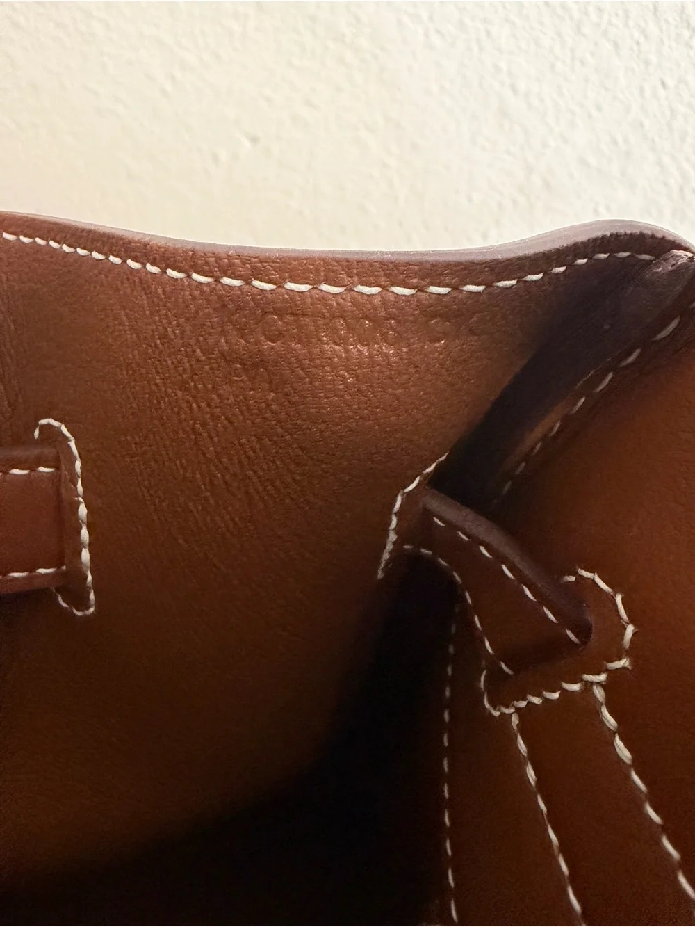 Handmade imported barenia Birkin 35 Fauve gold smooth GHW Cognac tote Italian